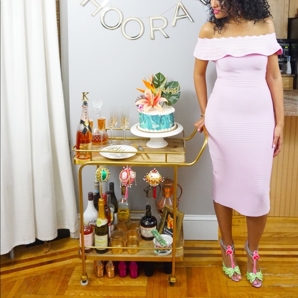 Pink off shoulder bandage dress